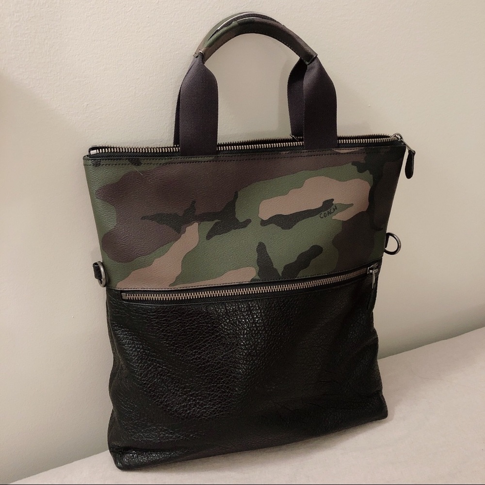 Coach Men Travel Tote Camo Black